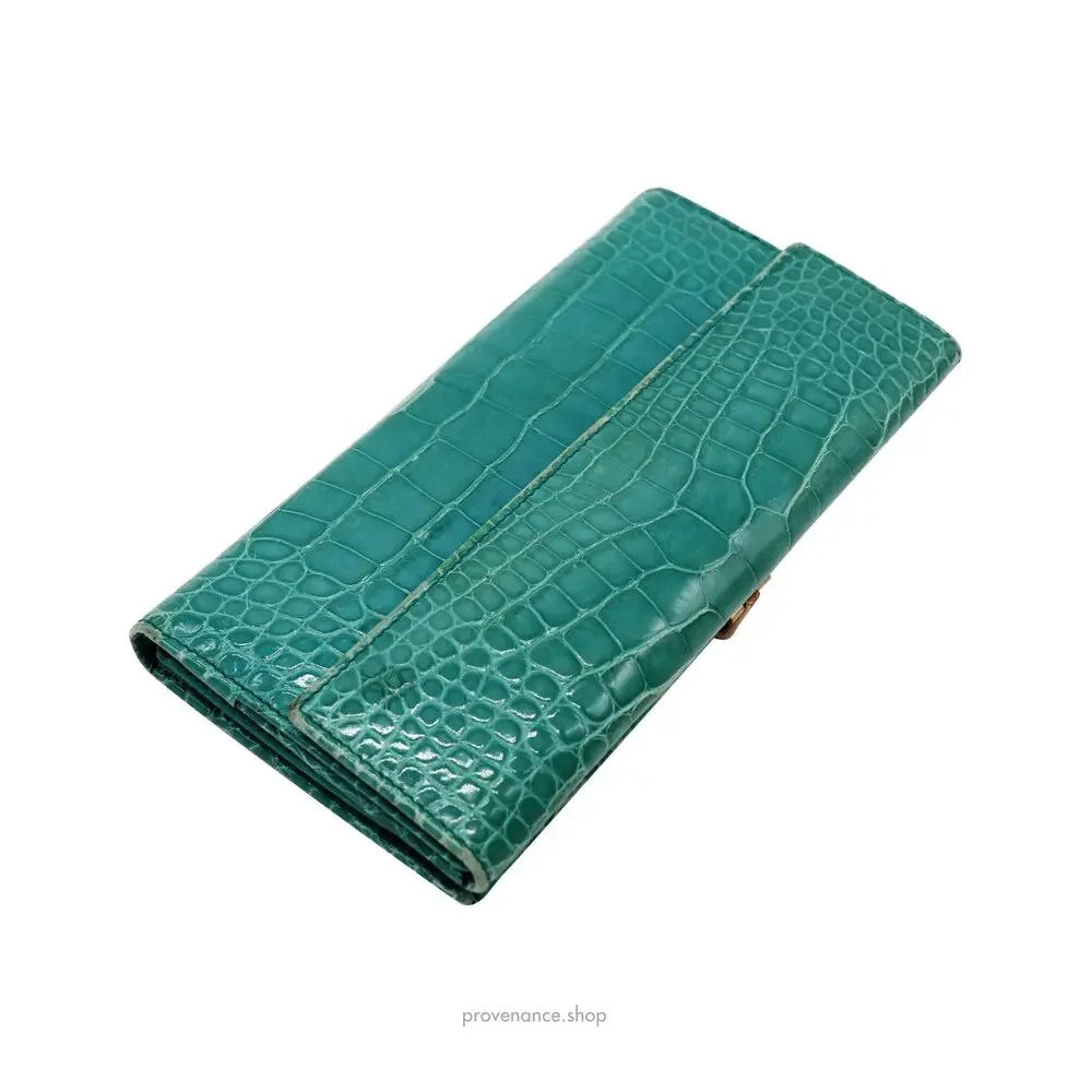 🔴 Gucci Horsebit Long Wallet - Turquoise Crocodile Leather - Picture 6 of 14